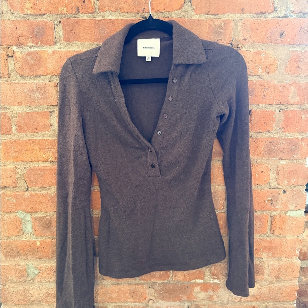 Reformation Chocolate Button-Up Shirt